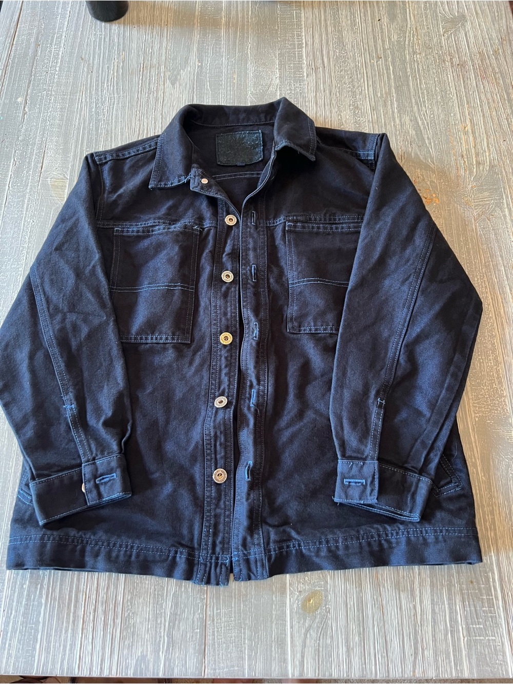 Vintage 90s GUESS ink black blue denim jacket over shirt size L